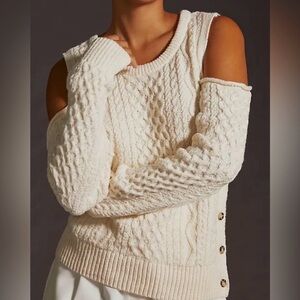 Anthropolgie Pilcro  Cream Cut Out Shoulder Sweater.